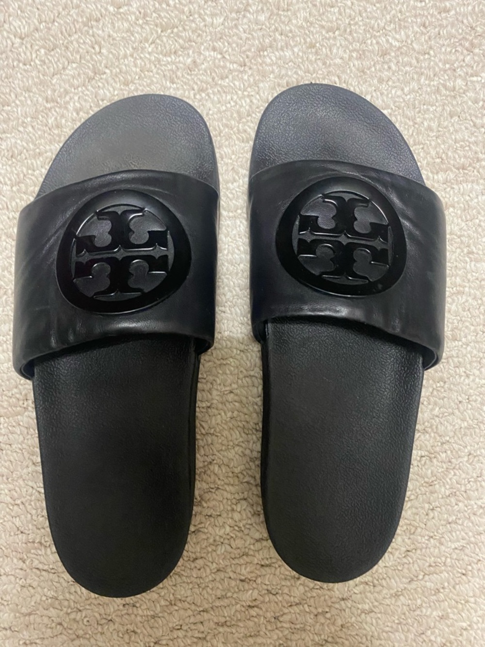 Tory Burch Black Logo Slide Sandals with Emblem